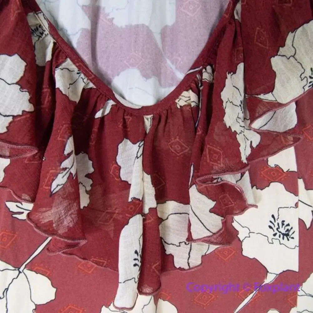 New! Free People AUSTYN brick red floral flaired‎ pant ruffle jumpsuit, size M